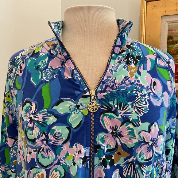 Lilly Pulitzer Skipper Popover‎ Blue Grotto Twilight Tropics UPF 50+ Size XL - Picture 4 of 12
